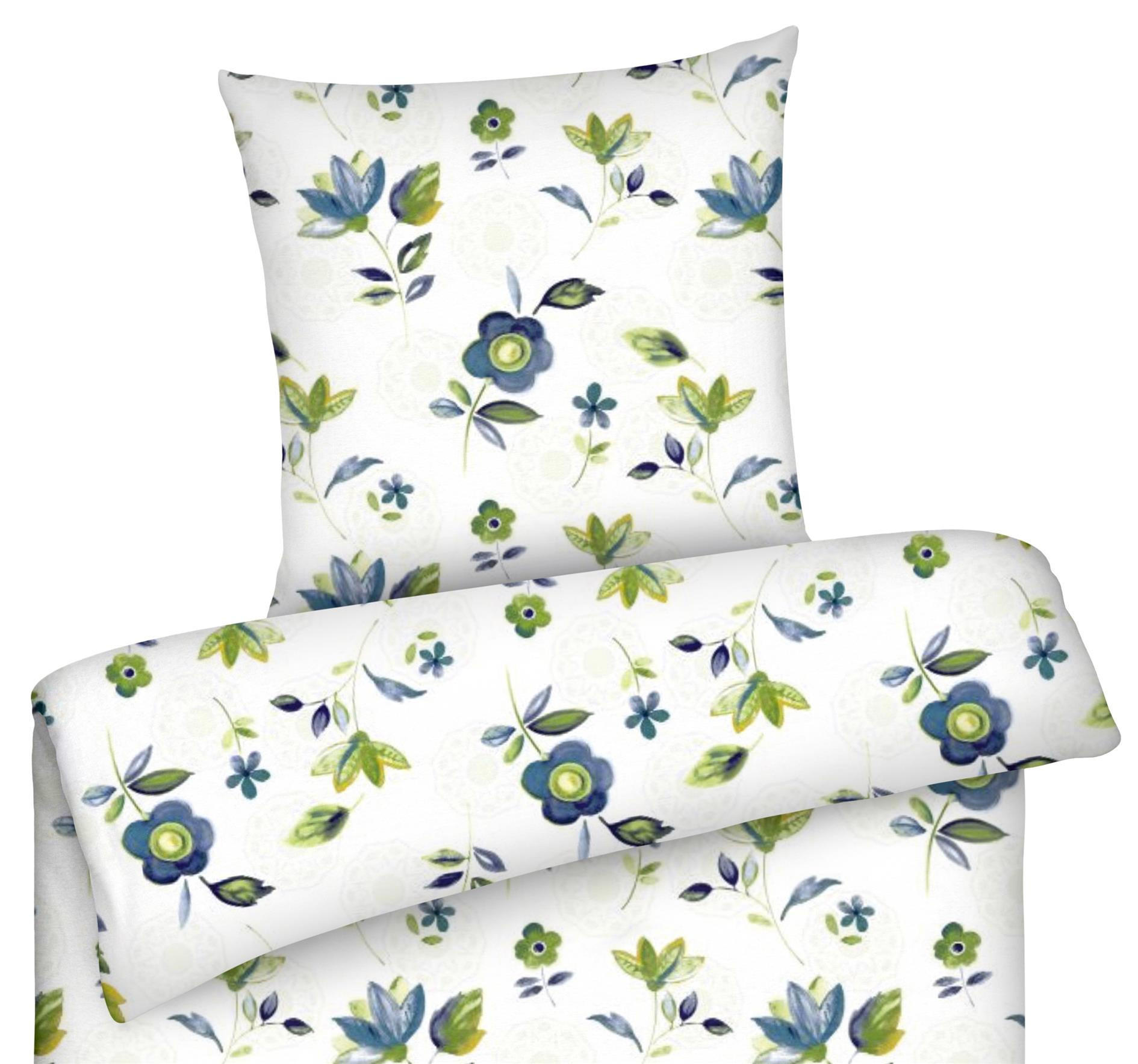 BETTWÄSCHE 135x200 Renforce Bettbezug geblümt Baumwolle Blumen Grün Blau - Blau, Textil (135/200cm) - Carpe Sonno