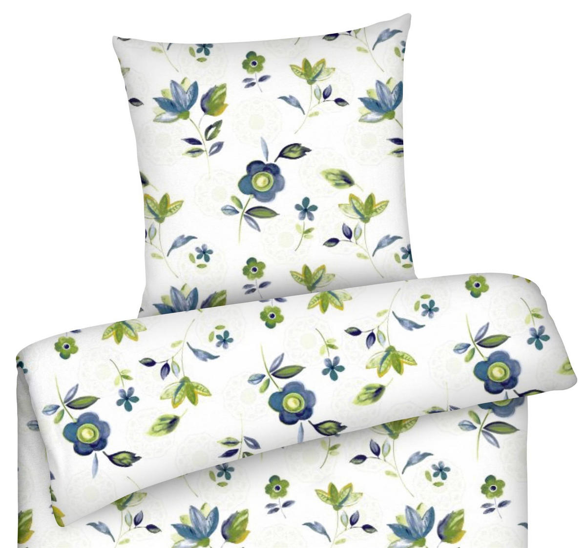 BETTWÄSCHE 135x200 Renforce Bettbezug geblümt Baumwolle Blumen Grün Blau - Blau, Textil (135/200cm) - Carpe Sonno