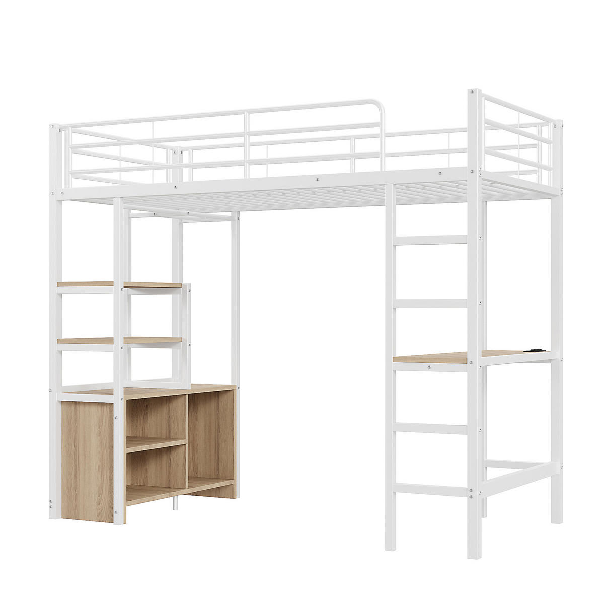 HOCHBETT 90/200 cm Weiß aus Metall mit Schreibtisch - Weiß, Metall (90/200cm) - OKMYHOME