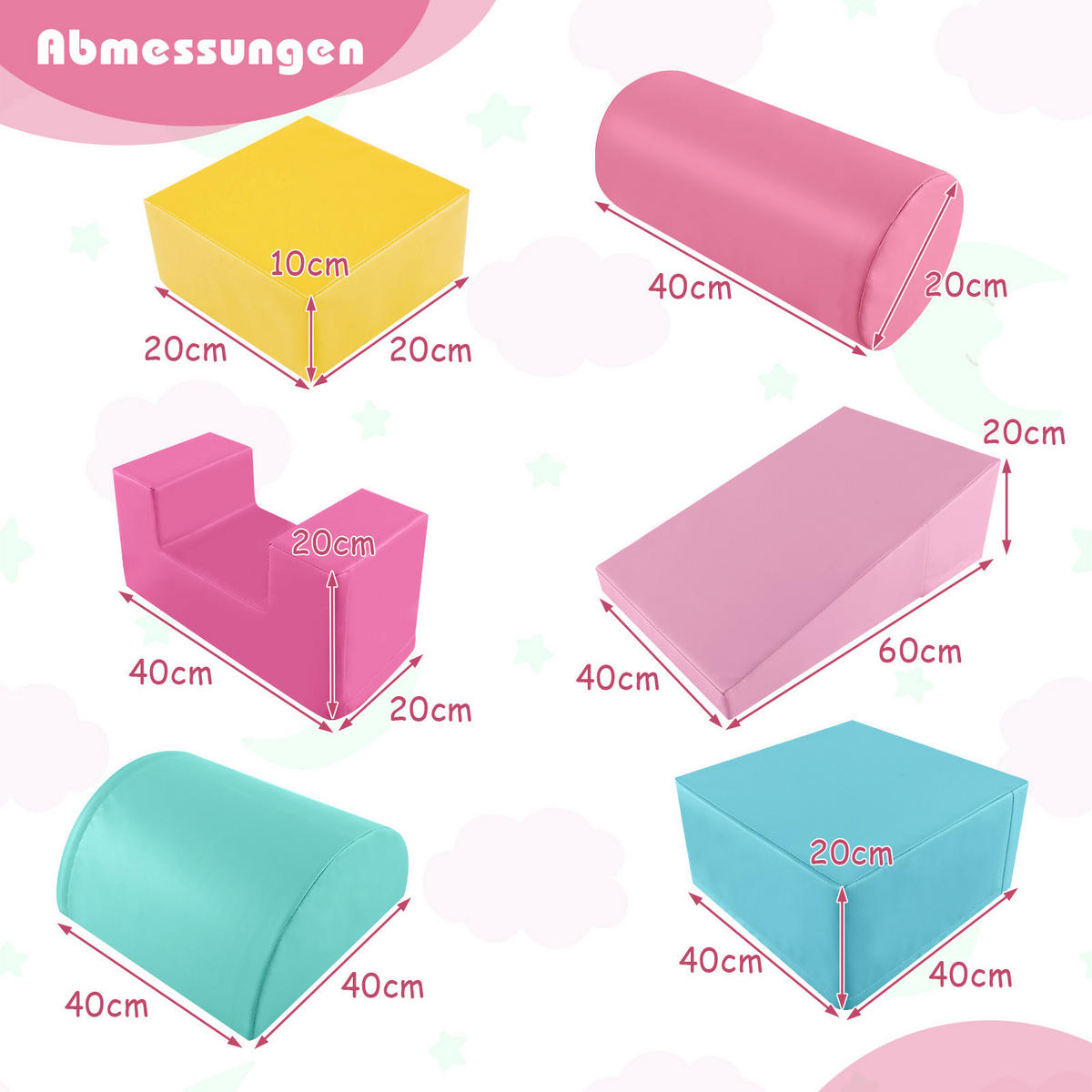 SCHAUMSTOFFBLOCK Rosa (6-teilig) - Pink, Kunststoff (40/20/40cm) - COSTWAY