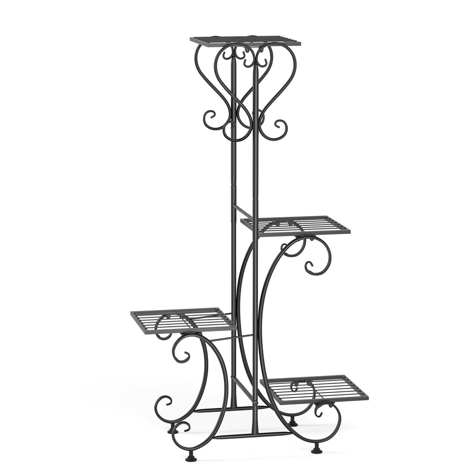 PFLANZENREGAL aus Metall 4-stufiger für drinnen und draußen, Garten, Terrasse, Schwarz - Schwarz, Metall (52/93/21cm) - Kaket