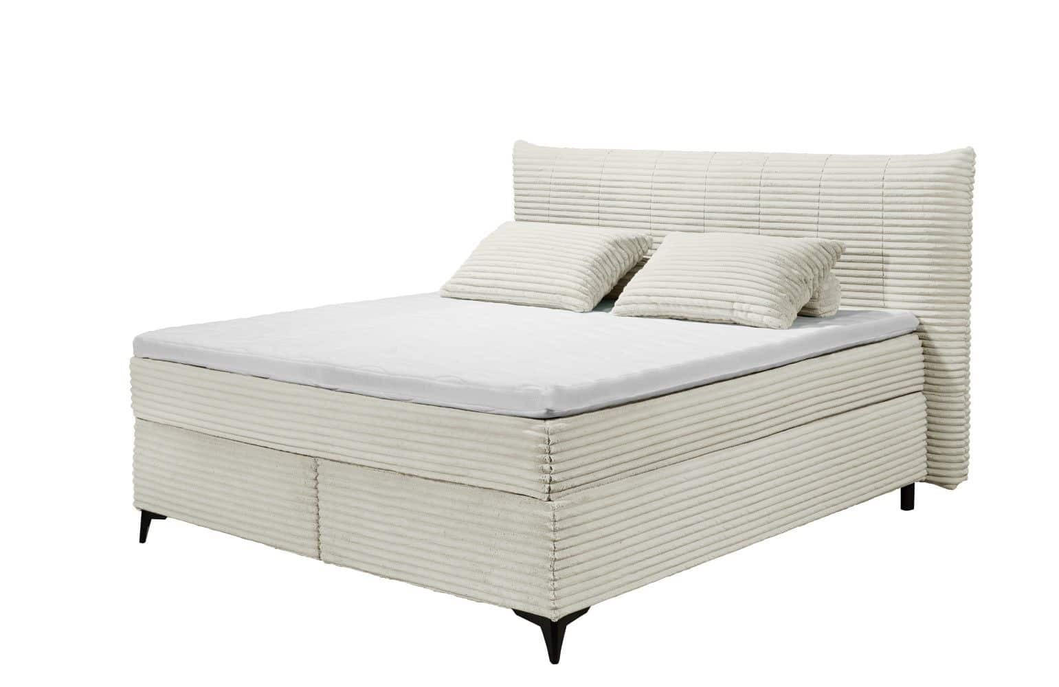 BOXSPRINGBETT 180x200 – Breitcord, Duo 7-Zonen-Tonnentaschen-Federkernmatratze, H3/H4, HR-Lux-Topper - Salbeigrün/Beige, Holz/Kunststoff (180/200cm) - ed exciting design