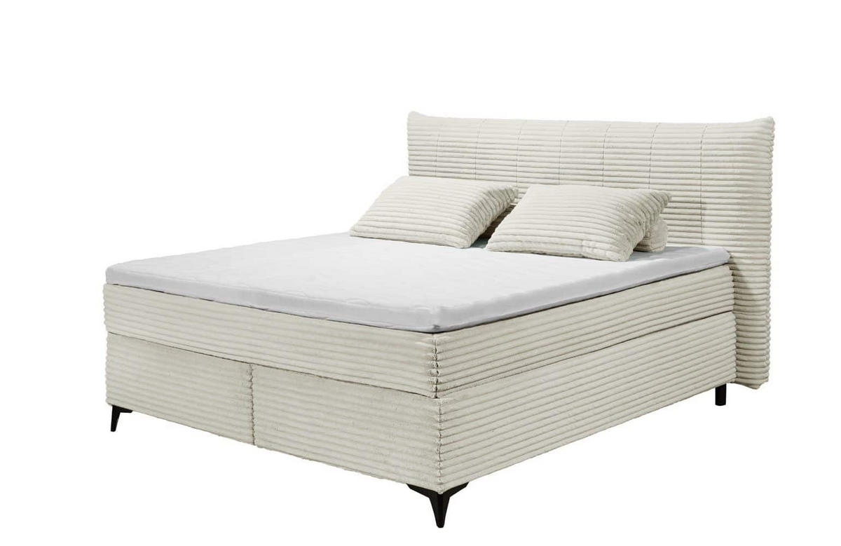 BOXSPRINGBETT 180x200 – Breitcord, Duo 7-Zonen-Tonnentaschen-Federkernmatratze, H3/H4, HR-Lux-Topper - Salbeigrün/Beige, Holz/Kunststoff (180/200cm) - ed exciting design