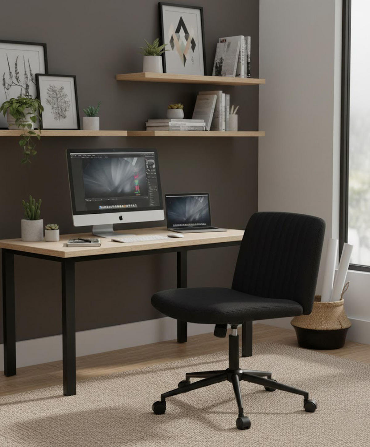 BÜROSTUHL Lynox Stoff schwarz - Schwarz, Metall (62/98/65cm) - TPFLiving