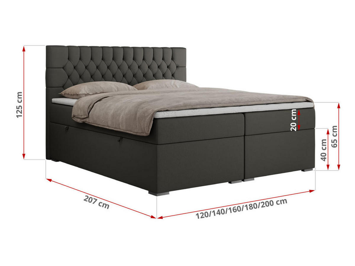 BOXBETT PERA 120/200 Dunkelgrau Kunstleder - H4 - Dunkelgrau, Holz/Textil (120/200cm) - MKS