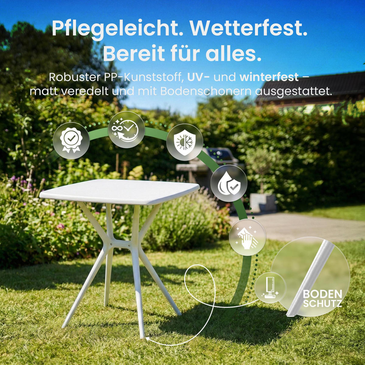 GARTENTISCH eckig 72/72/76 cm Kunststoff Weiß - Weiß, Kunststoff (72/72/76cm) - CLP