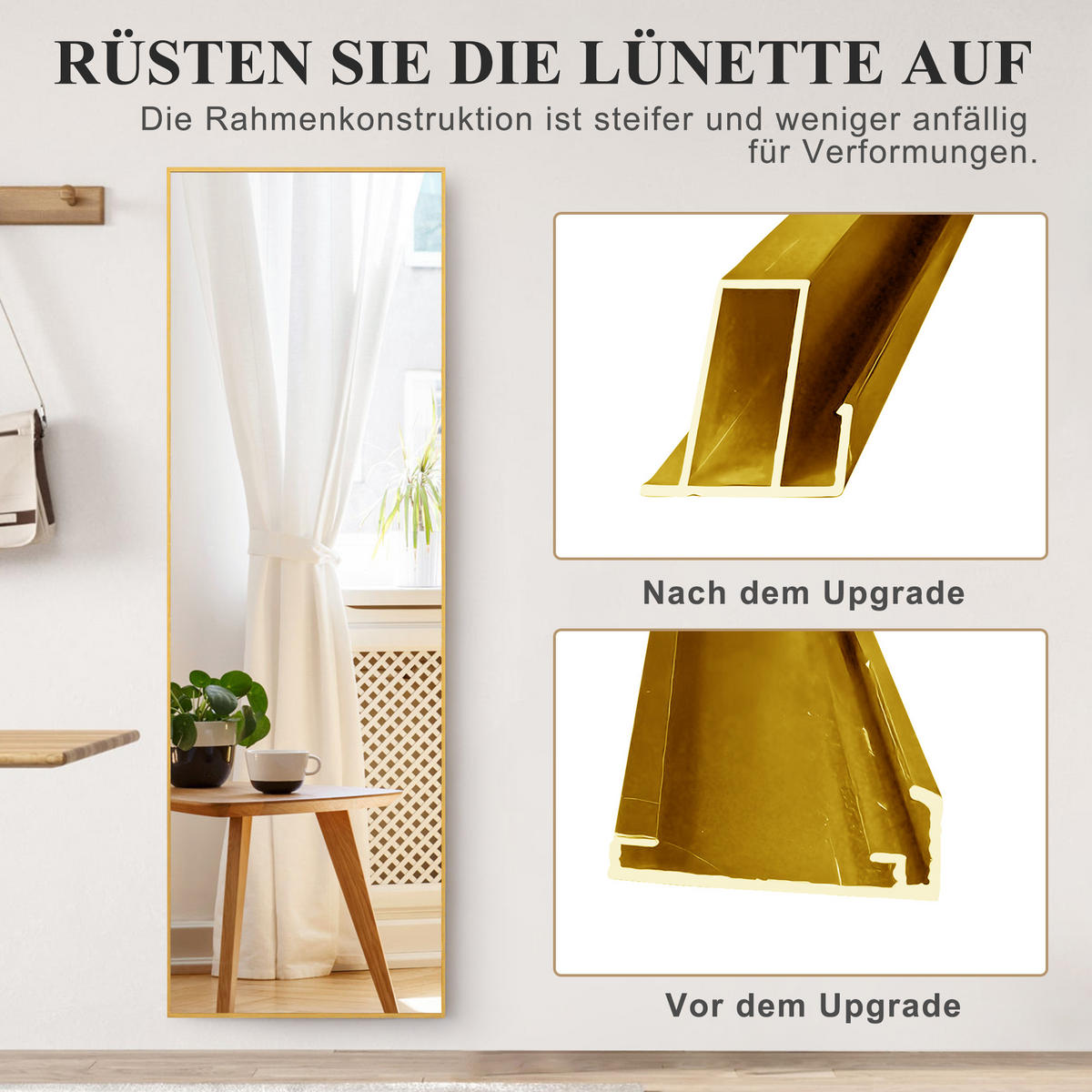 GANZKÖRPERSPIEGEL 173x63 cm Standspiegel hängend oder lehnend, Gold - Goldfarben, Metall (4/180/67cm) - PARAFTA HOME
