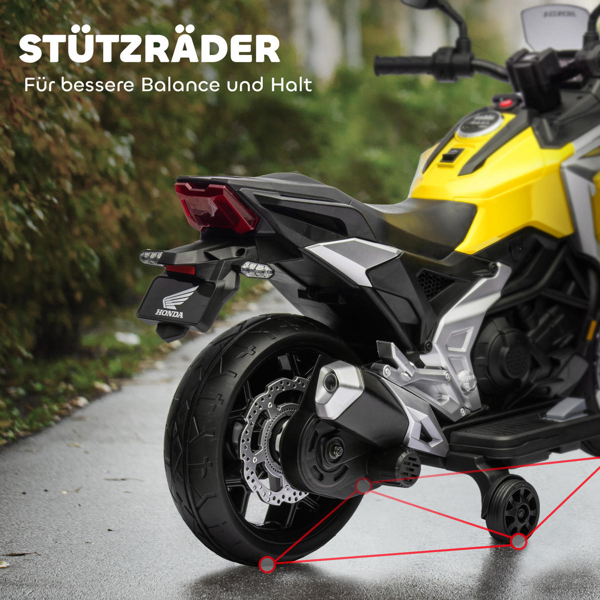 KINDER-ELEKTROMOTORRAD 12V Kindermotorrad mit MP3, USB, LED-Scheinwerfer in Gelb - Gelb, Metall (107/46/75cm) - AIYAPLAY