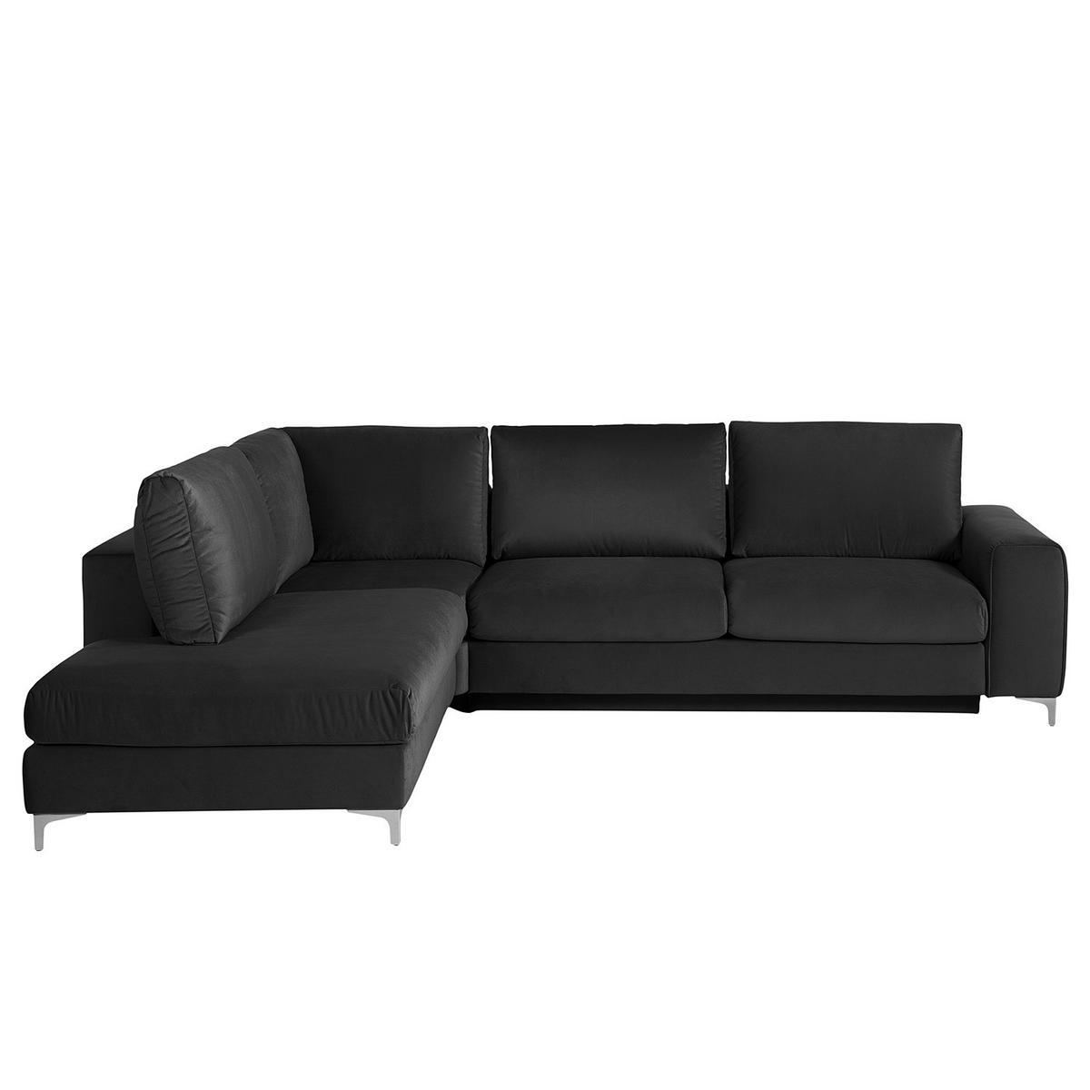 ECKSOFA mit Ottomane - Chromfarben/Dunkelgrau, Textil/Metall (302/1cm) - home24