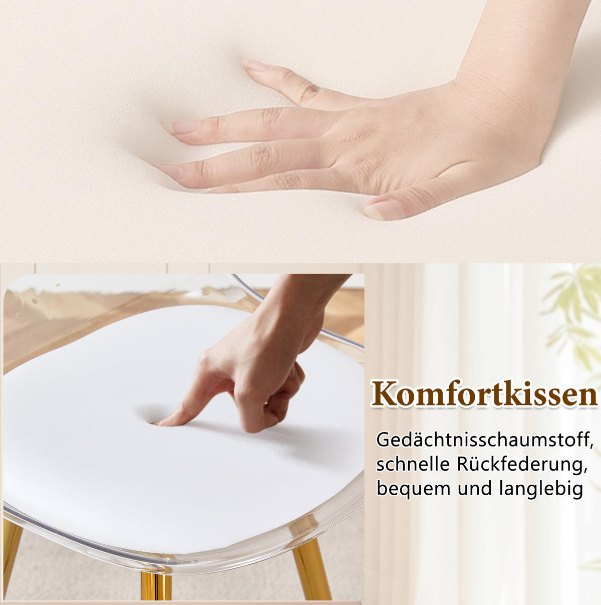 BARHOCKER 2er-Set Goldfarben Transparent mit Fußstütze - Goldfarben, Metall (33/96.5/38cm) - MIVRAY