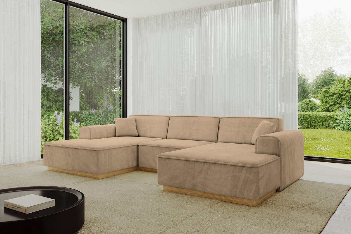 WOHNLANDSCHAFT IREA-U1-v2 - 303x171x83 cm Beige - Beige, Holzwerkstoff/Textil (303/83/171cm) - ALTDECOR