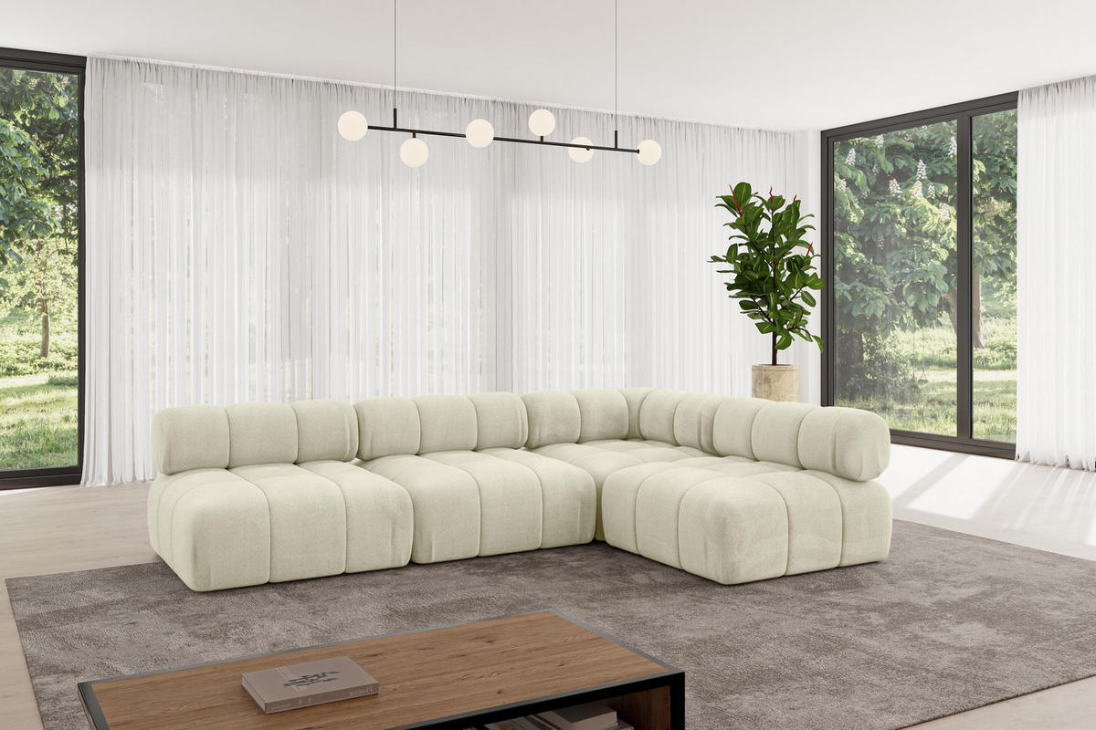 ECKSOFA modulares Sofa Samaro-L2 - 285x190x70 cm Beige Velours - Beige, Holzwerkstoff/Textil (285/190cm) - ALTDECOR