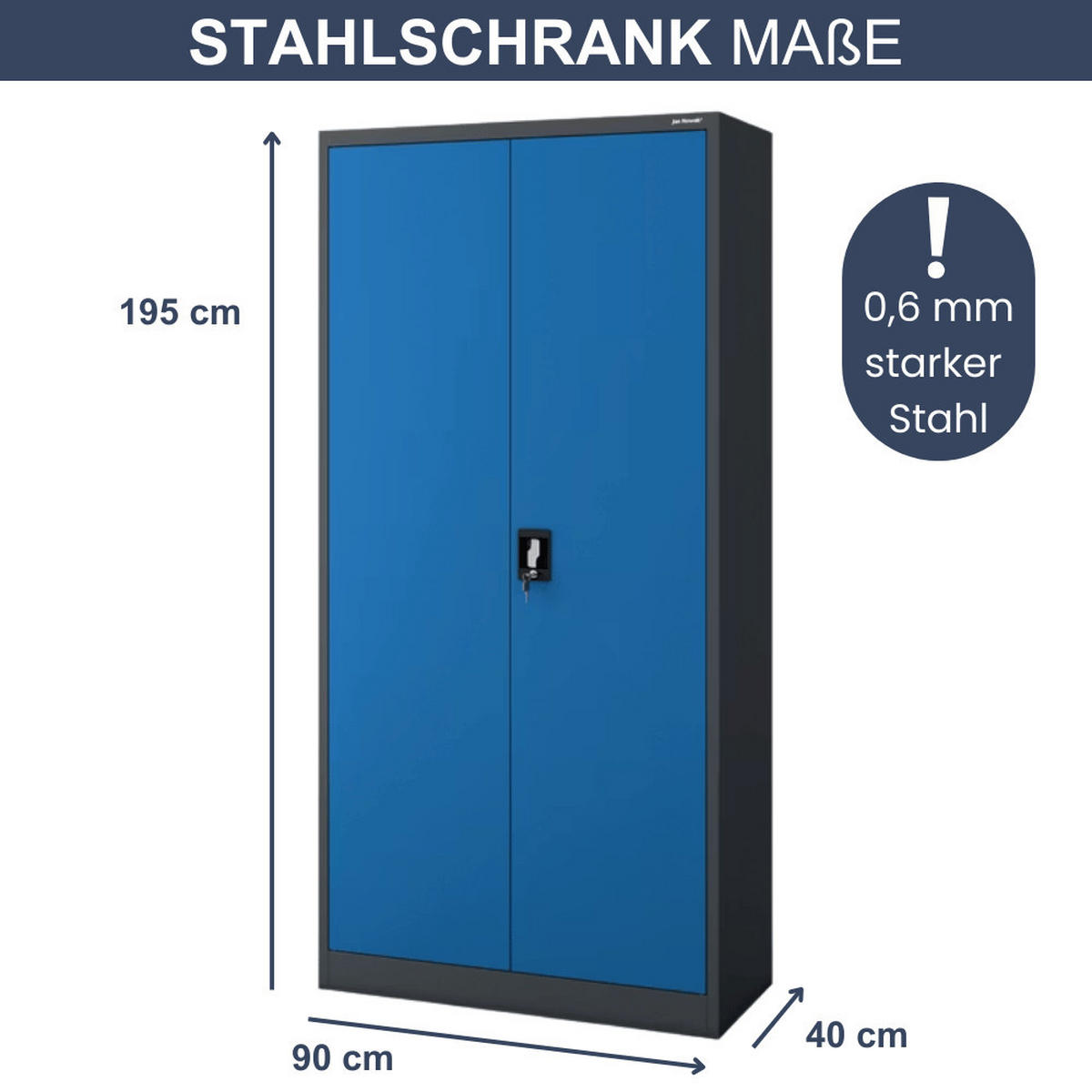 AKTENSCHRANK abschließbar KADO mit Flügeltüren 195x90x40cm Anthrazit-Blau - Anthrazit, Metall (90/195/40cm) - DELUKE