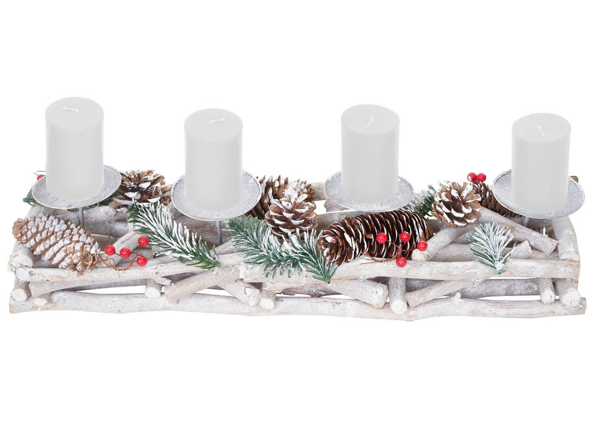 ADVENTSKRANZ LÄNGLICH HOLZ KERZEN WEIß Weiß - Weiß, Holz (11cm) - MCW
