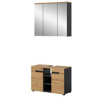 BADMÖBEL-SET Eiche, grau 2-teilig 80 cm, Komplettset mit Soft-Close - Schwarz/Eiche Artisan, Glas/Holzwerkstoff (80/193/34cm) - Inn.Furn