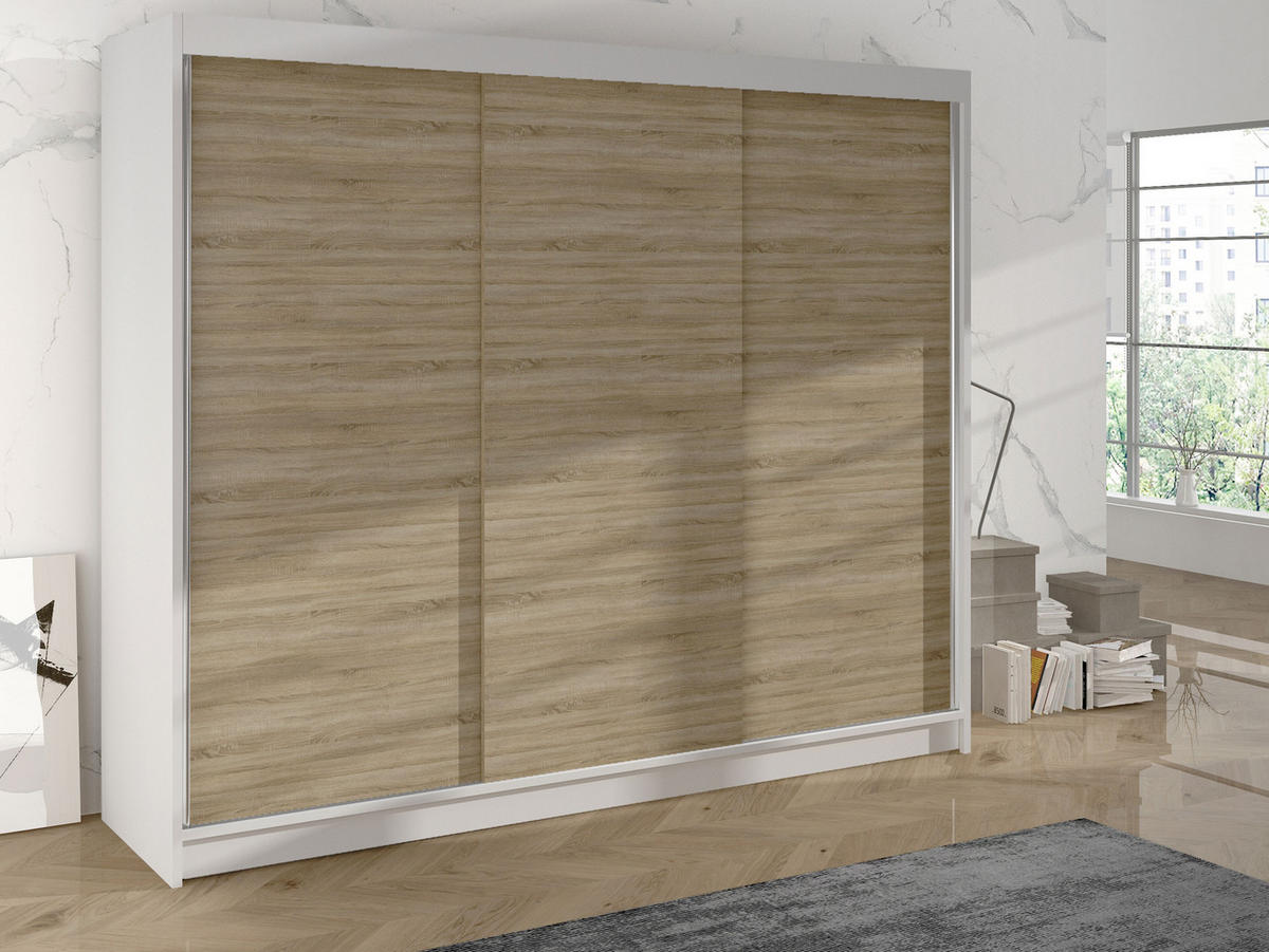 SCHWEBETÜRENSCHRANK Derby II - Beige, Holzwerkstoff/Metall (200/215/58cm) - MIRJAN24