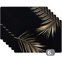 PLATZSETS 6er-Set Blätter - Pflanzen - Gold - Schwarz - Luxus 45x30 cm - Goldfarben, Kunststoff (0.3/45/30cm) - MuchoWow