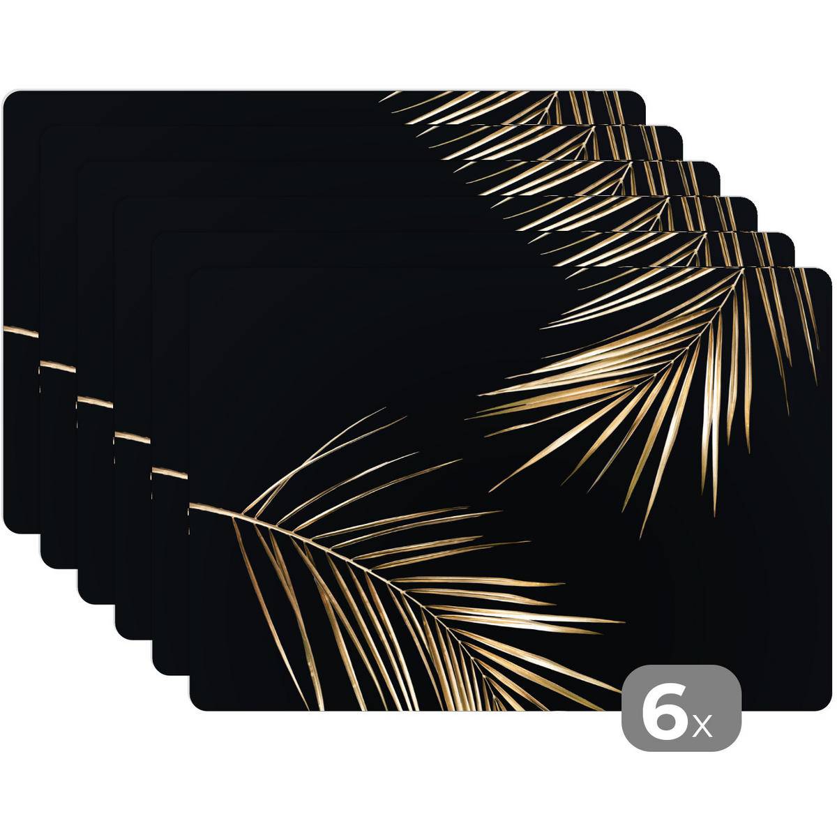 PLATZSETS 6er-Set Blätter - Pflanzen - Gold - Schwarz - Luxus 45x30 cm - Goldfarben, Kunststoff (0.3/45/30cm) - MuchoWow