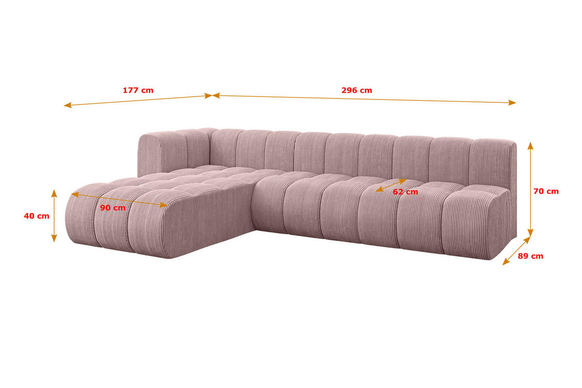 ECKSOFA modulares Sofa Darnel-L2 - 296x177x70 cm Rosa - Rosa, Holzwerkstoff/Textil (296/177cm) - ALTDECOR