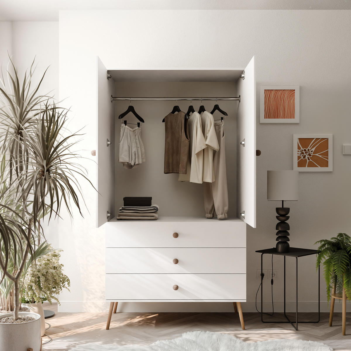 DREHTÜRENSCHRANK VALERIO 2-türig 100/52/202 cm Weiß - Weiß, Naturmaterialien/Holz (100/202/52cm) - Idohome