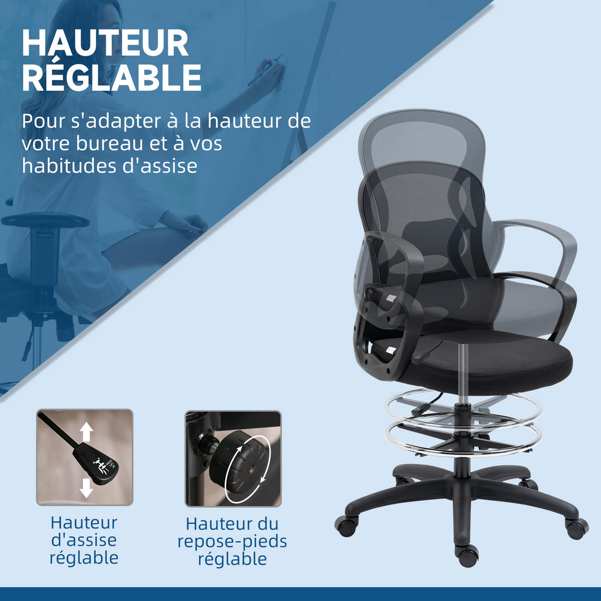 DREHSTUHL mit Fussstütze DE-11681 höhenverstellbar 360° drehbar Schwarz - Schwarz, Metall (65/124/59cm) - ComfortXL