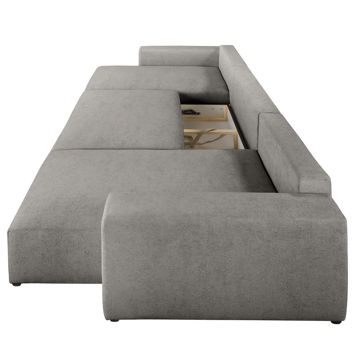 WOHNLANDSCHAFT mit Schlaffunktion - Hellgrau/Schwarz, Kunststoff/Textil (398/70/148cm) - home24