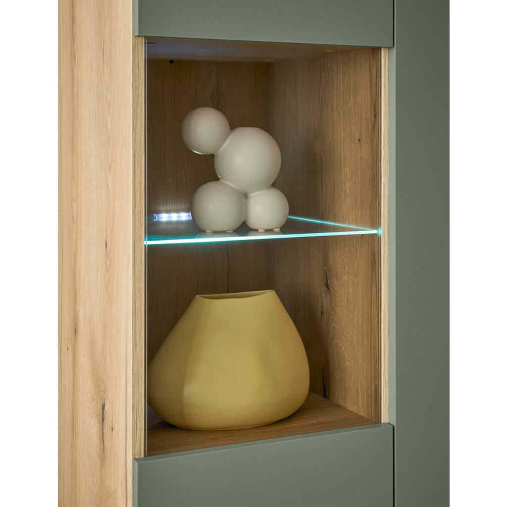 Thumbnail - Furn.Design Wohnwand, Salbeigrün, Eiche, Metall, Nachbildung, Echtholz,Eiche, Holz Optik, Uni, 4 Fächer, einzeln stellba...