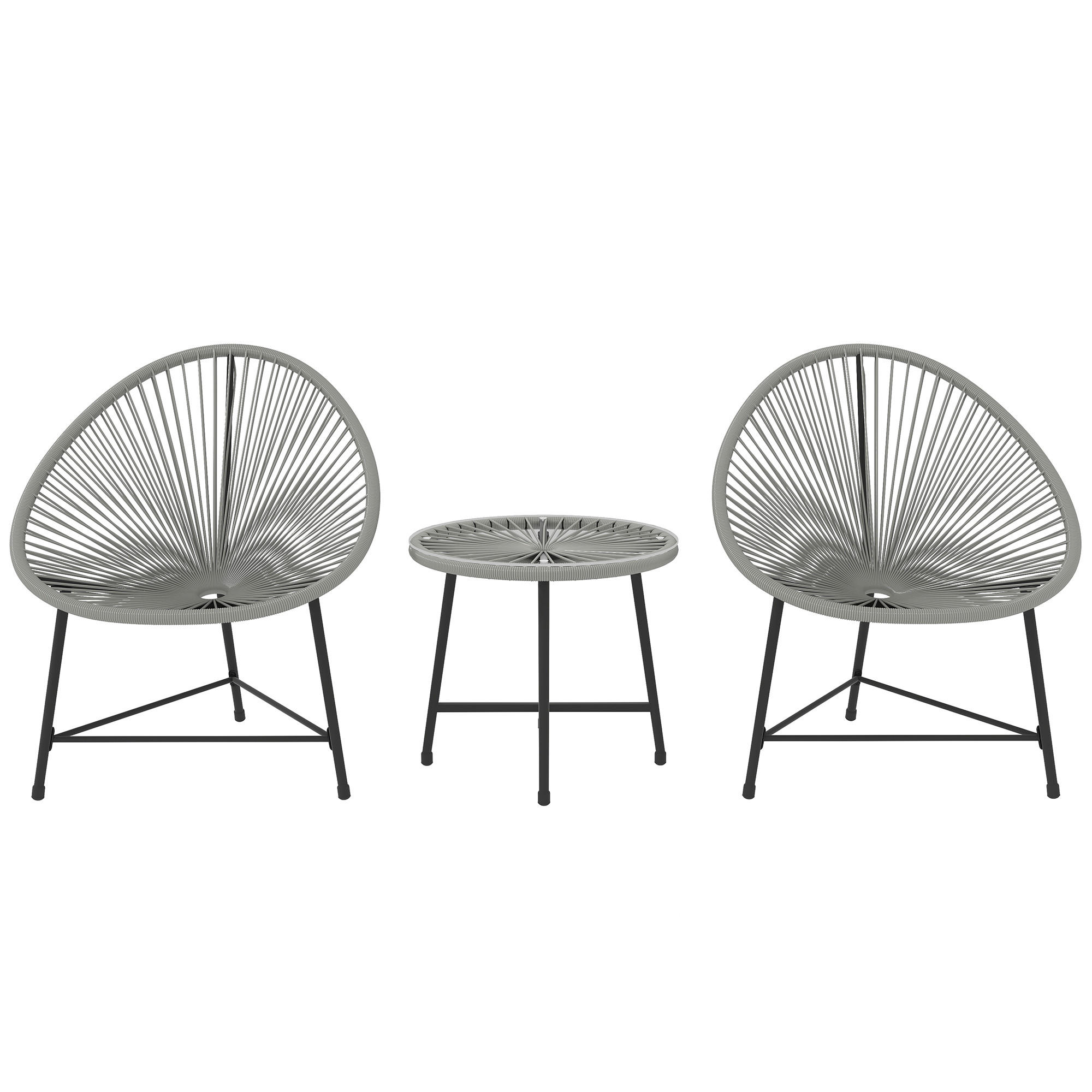 GARTENMÖBEL-SET DE-06747 3-teilig, 2 Stühle & Glastisch Grau - Grau, Kunststoff/Metall - ComfortXL