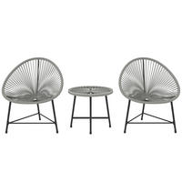 GARTENMÖBEL-SET DE-06747 3-teilig, 2 Stühle & Glastisch Grau - Grau, Kunststoff/Metall - ComfortXL