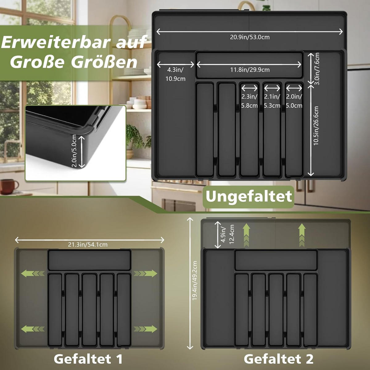 BESTECKKASTEN Ausziehbarer - Schwarz, Kunststoff (53/5/49cm) - Aimax