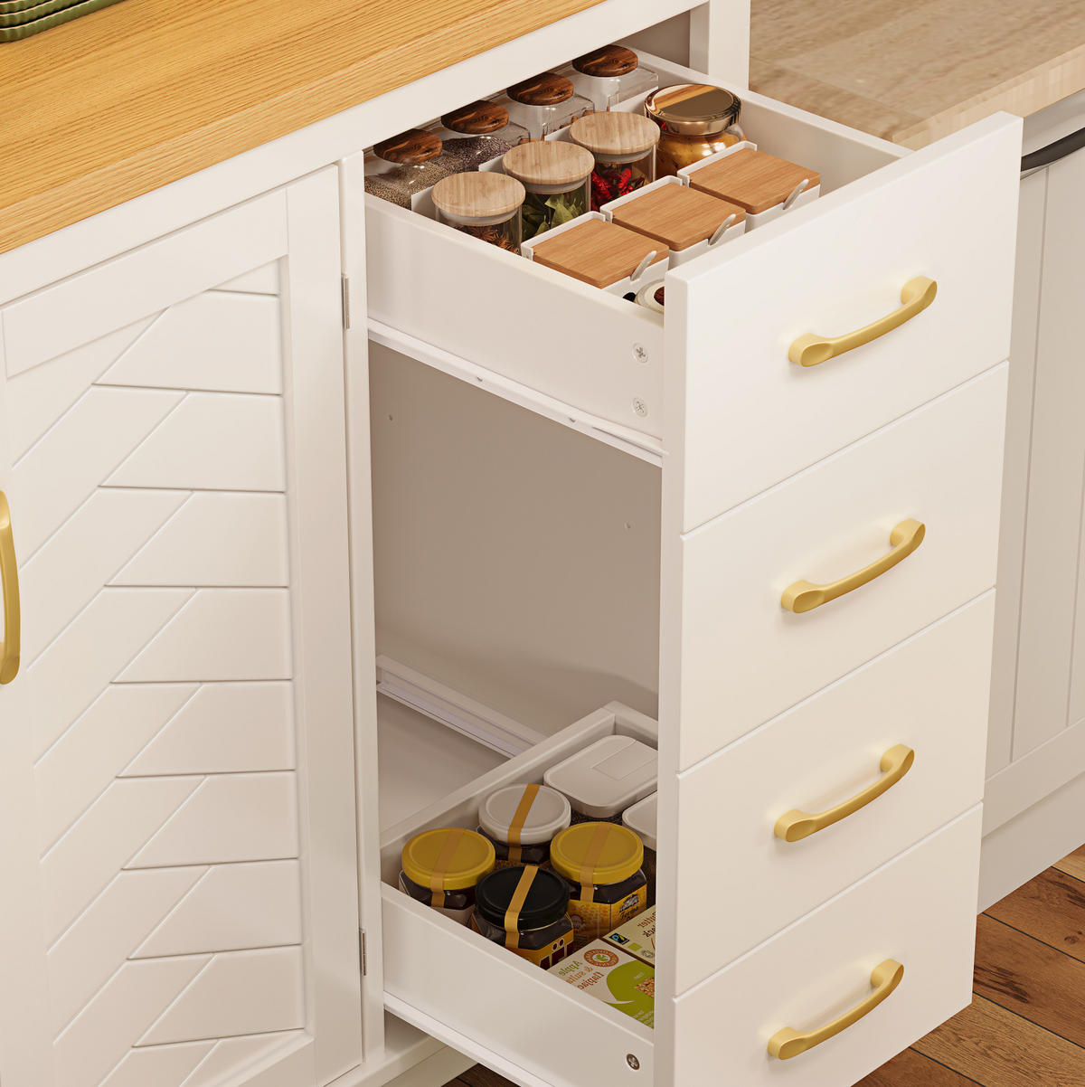 BUFFET 105,5/180/40 cm Weiß aus MDF mit LED-Lichtleiste - Weiß, Holzwerkstoff (40/180/105.5cm) - OKMYHOME