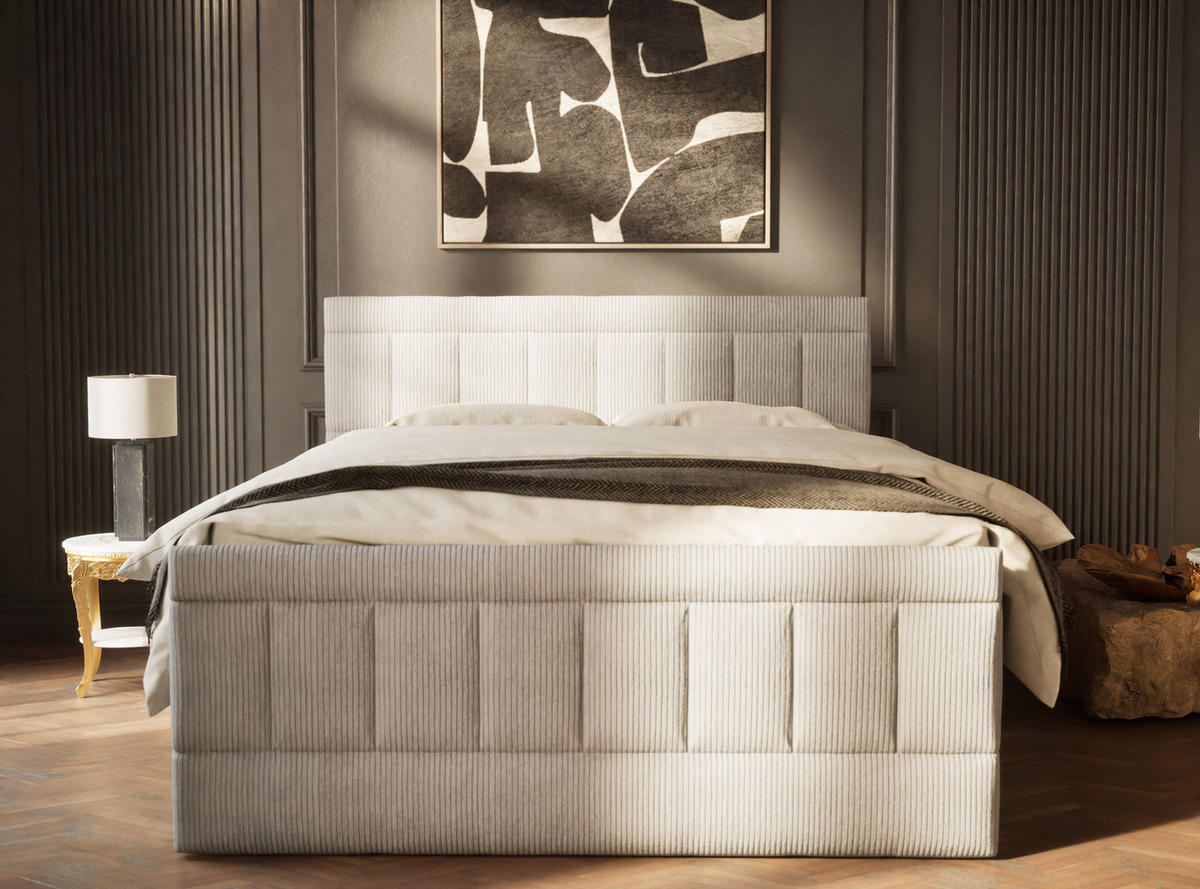 BOXSPRINGBETT Caya 160/200 cm, in Hellgrau, Bettkasten, Matratze, Topper - Hellgrau/Schwarz, Holz/Holzwerkstoff (160/200cm) - Maison de Reve