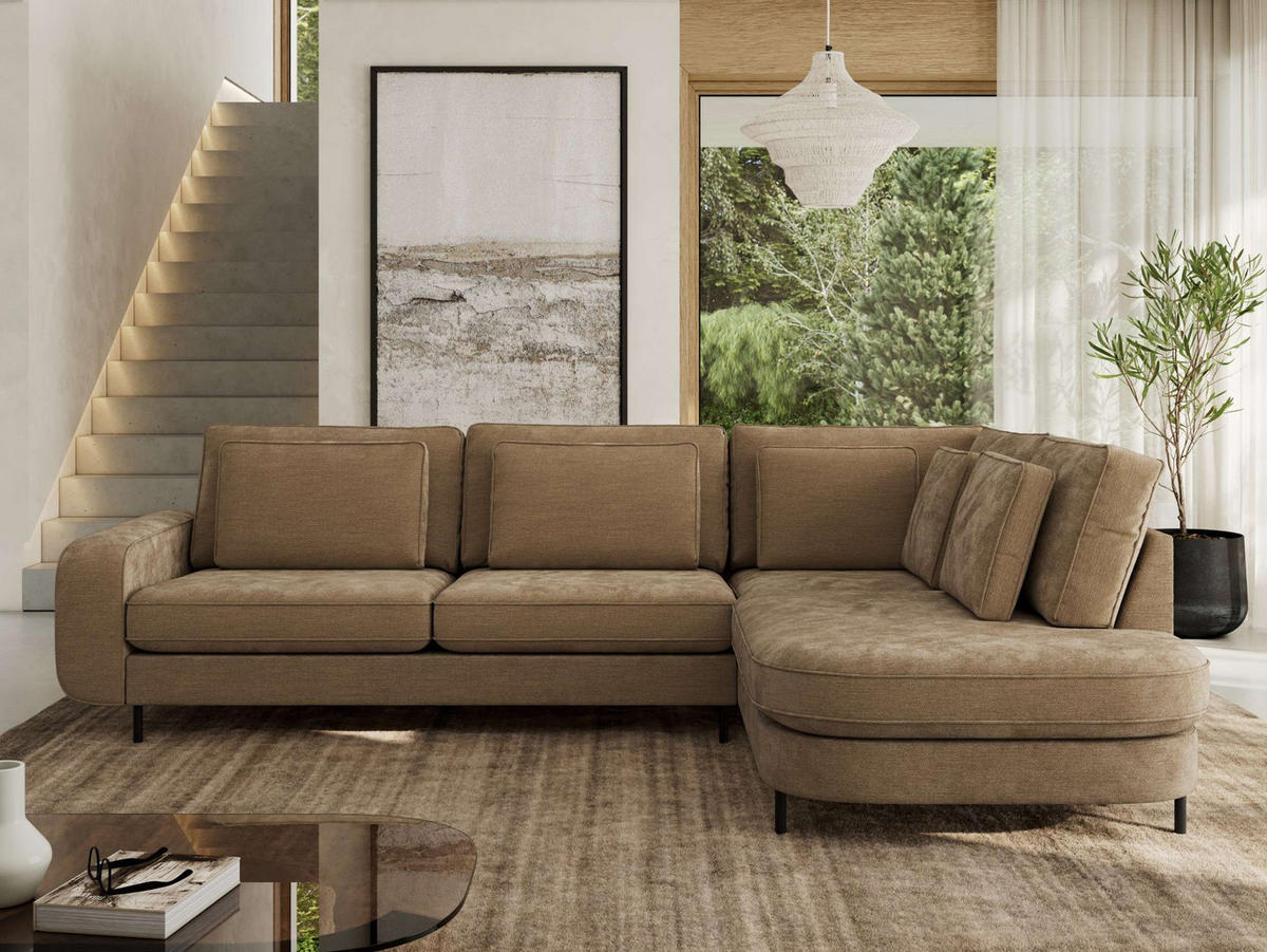 ROHOVÁ SEDAČKA CALENO L - Hnědá Hrubě tkaná žinylka - Levá Strana - černá/hnědá, kov/textil (317/225cm) - MKS
