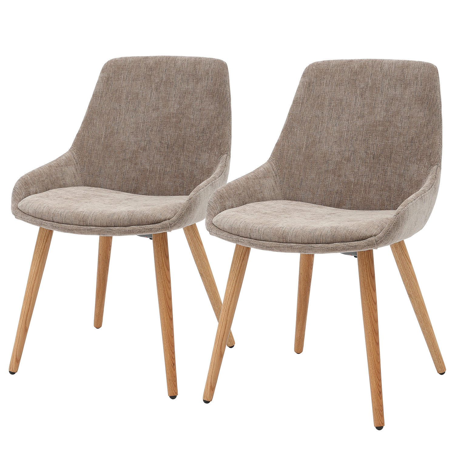 POLSTERSTUHL - 2er-Set - Webstoff / Eiche massiv - Taupe, Eichenholz/Holz (53/83/54cm) - home24