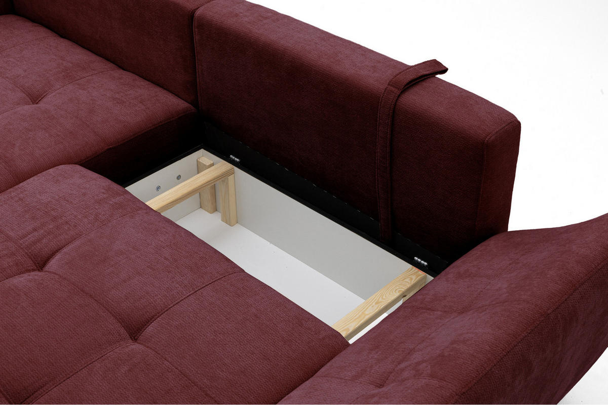 ECKSOFA NICE L Links mit Schlaffunktion 137x204 Chenille Rotwein - Schwarz/Dunkelrot, Holz/Textil (260/165cm) - Muffo
