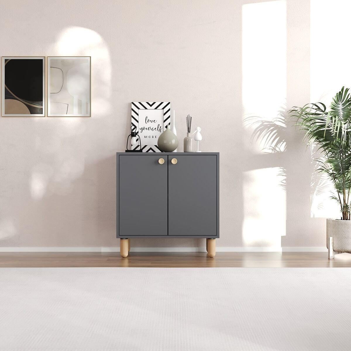 SIDEBOARD mit 2 Türen und Füßen aus massivem Buchenholz 36/72/73 cm - Anthrazit, Holzwerkstoff (36/73/72cm) - Calicosy