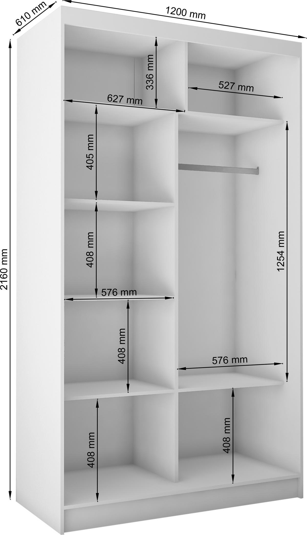 SCHWEBETÜRENSCHRANK Cabinio Schwarz 120/216/61 cm – mit Spiegel und Lamellen - Schwarz/Weiß, Holzwerkstoff/Kunststoff (120/216/61cm) - AX Living