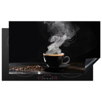 HERDABDECKPLATTE Kaffee - Schwarz - Bohnen - Heiß - Tasse Ceranfeldabdeckung 90x52 cm - Schwarz, Kunststoff (90/52/0.2cm) - MuchoWow
