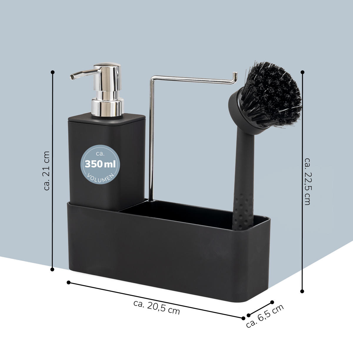 ELUNO Spülbecken Organizer Set, matt schwarz - Schwarz, Kunststoff (20.5/21/6.5cm) - eluno