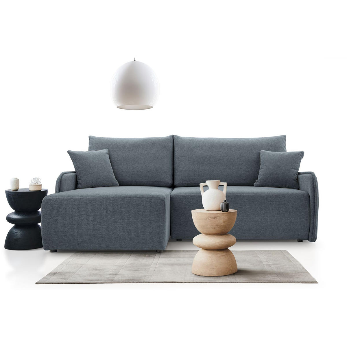 ECKSOFA Netarro, Dunkelgrau Chenille, linksseitig - Dunkelgrau/Schwarz, Kunststoff/Textil (198/147cm) - Selsey