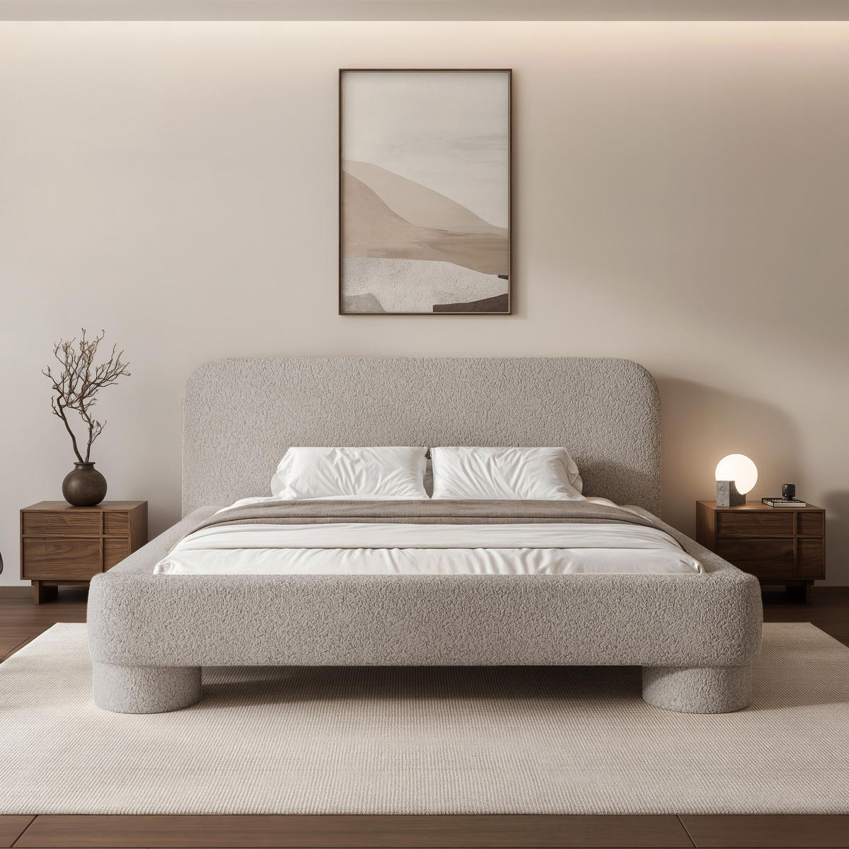 POLSTERBETT Frederico 140x200 cm Grau Bouclé – (Doppelbett mit Bettkasten, Lattenrost, rundes Kopfteil) - Grau, Holz/Holzwerkstoff (140/200cm) - Ravio