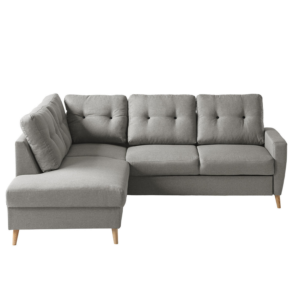ECKSOFA mit Ottomane - Webstoff - Hellbraun/Grau, Holz/Textil (230/200cm) - home24