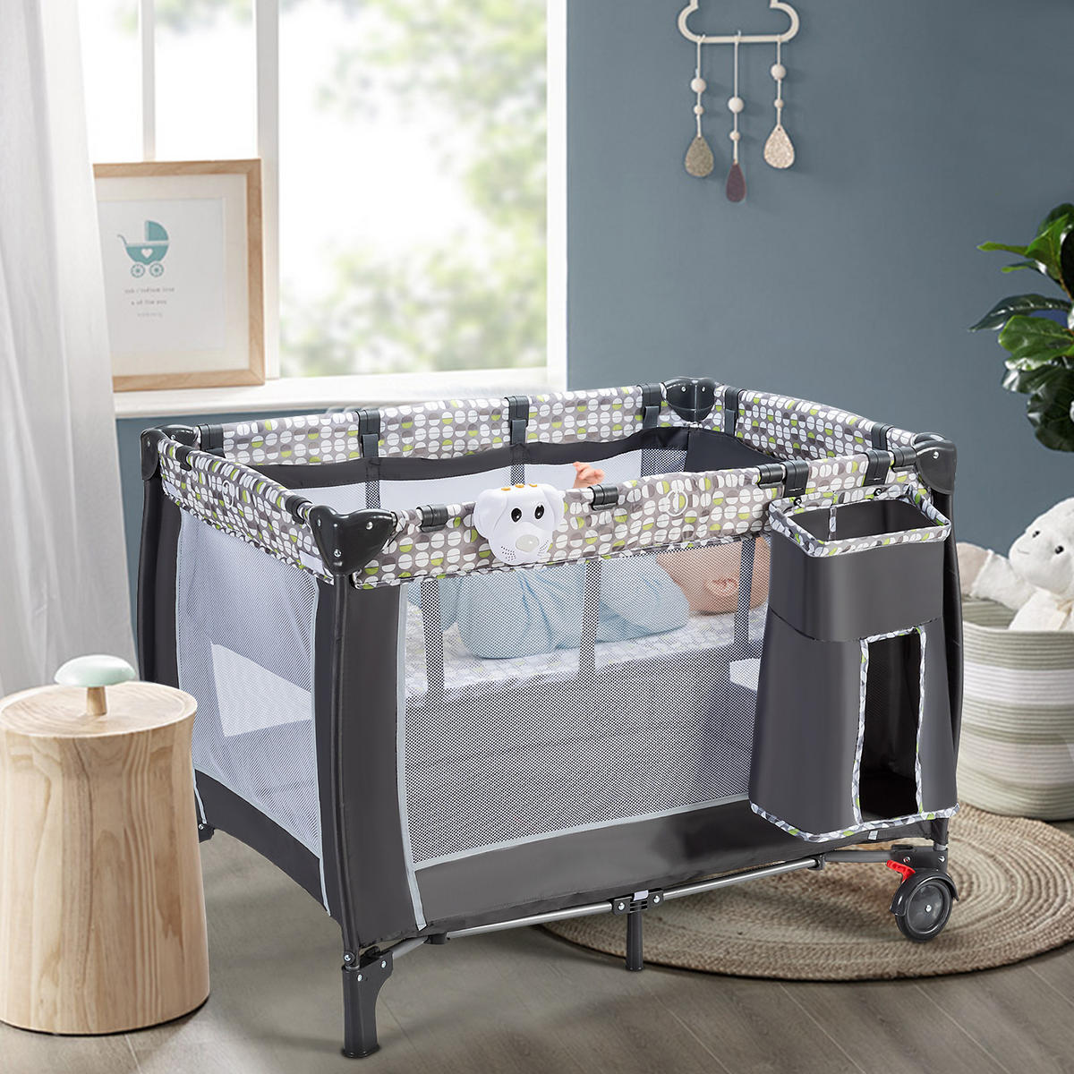 BABYBETT Grau - Grau, Textil - COSTWAY