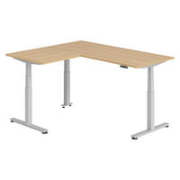 ECKSCHREIBTISCH elektrisch höhenverstellbar L-Form 160/180/74 cm in Eichefarben/Silberfarben - Eichefarben/Silberfarben, Holzwerkstoff (160/180/74cm) - bümö