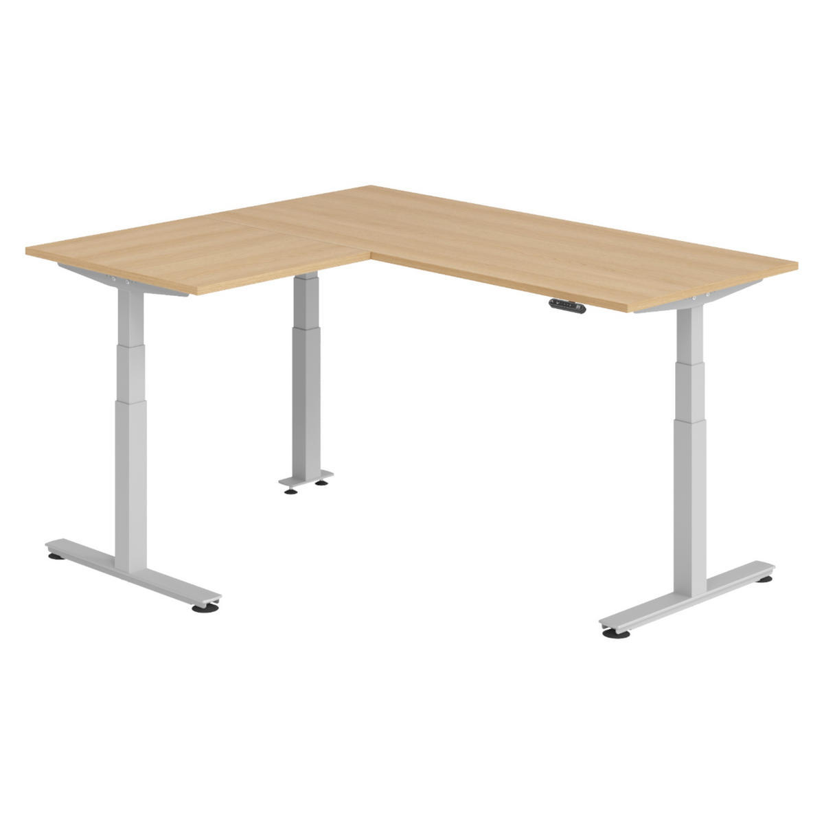 ECKSCHREIBTISCH elektrisch höhenverstellbar L-Form 160/180/74 cm in Eichefarben/Silberfarben - Eichefarben/Silberfarben, Holzwerkstoff (160/180/74cm) - bümö