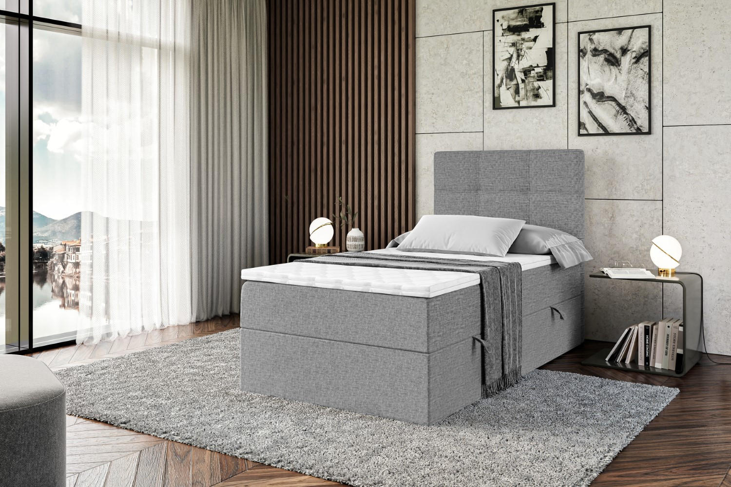 BOXBETT mit Matratze H3 und Lattenrost - MARCE - 90x200 - Rechts Grau - Grau, Holzwerkstoff (90/200cm) - ALTDECOR