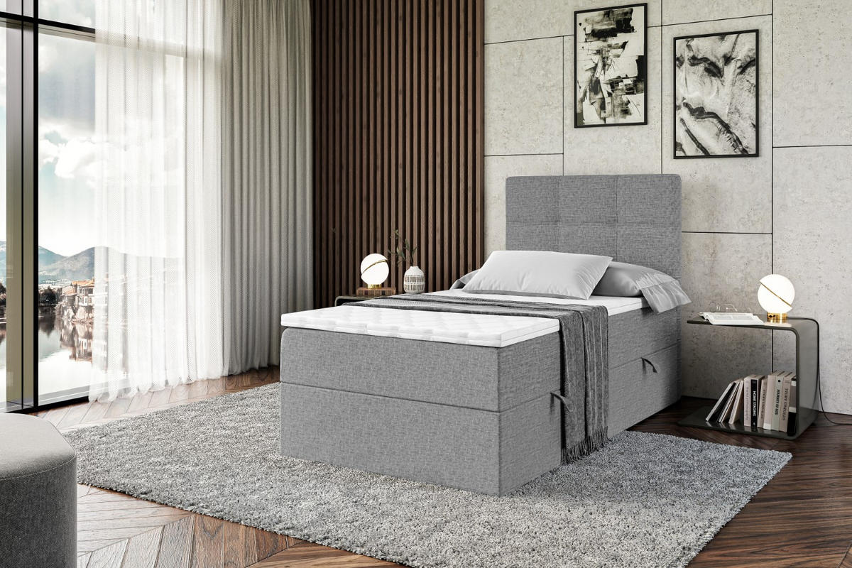 BOXBETT mit Matratze H3 und Lattenrost - MARCE - 90x200 - Rechts Grau - Grau, Holzwerkstoff (90/200cm) - ALTDECOR