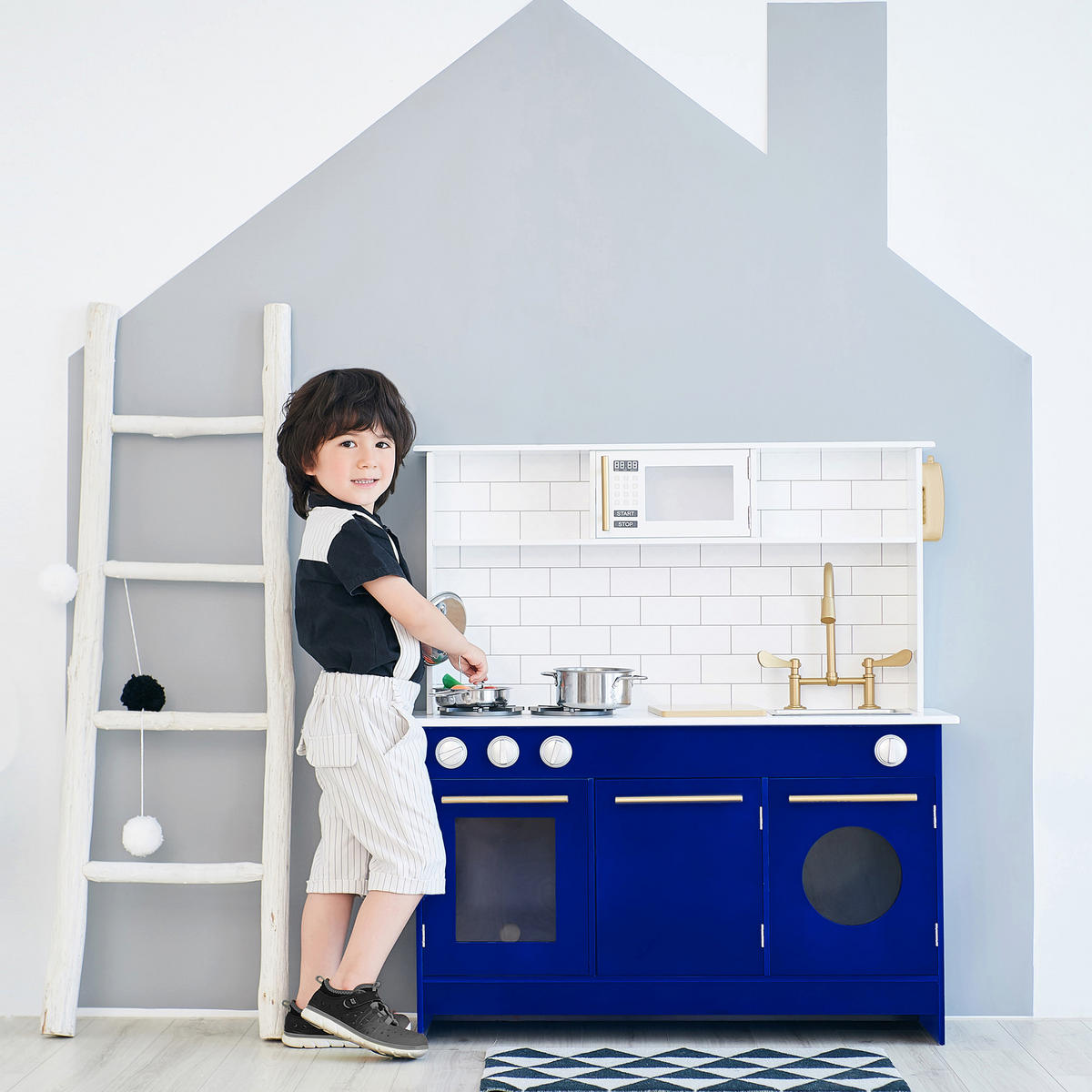 KINDERKÜCHE, Blau, 95cm - Blau, Holz (86.4/29.8/94.6cm) - Teamson Kids