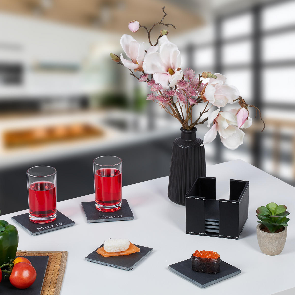 8XPODLOŽKY z bridlice - viacfarebná, plast/kameň (11.5/11.5cm) - Relaxdays