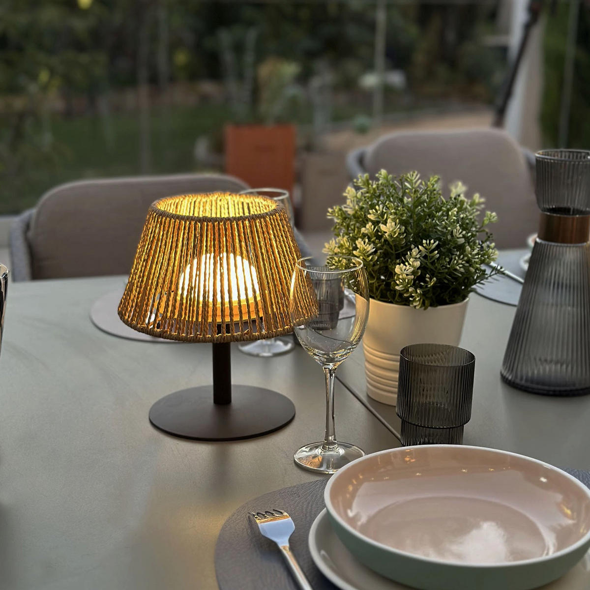 TISCHLAMPE STANDY MINI beige - Beige, Naturmaterialien (20/20/22cm) - Lumisky